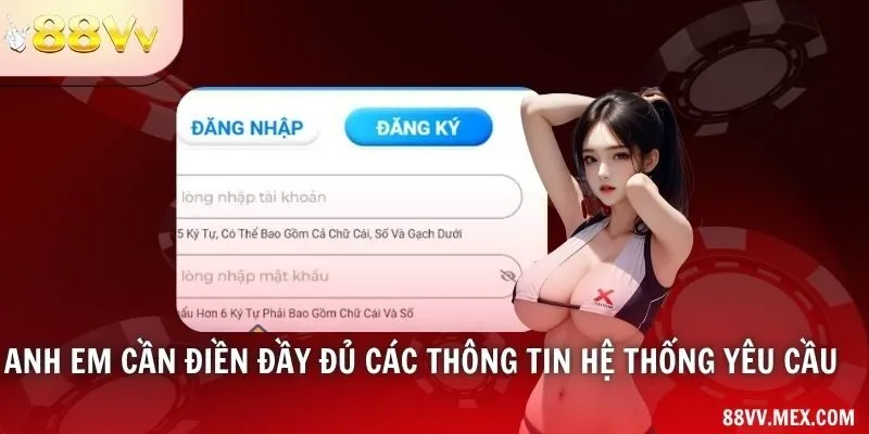 Các trường thông tin tài khoản 88VV